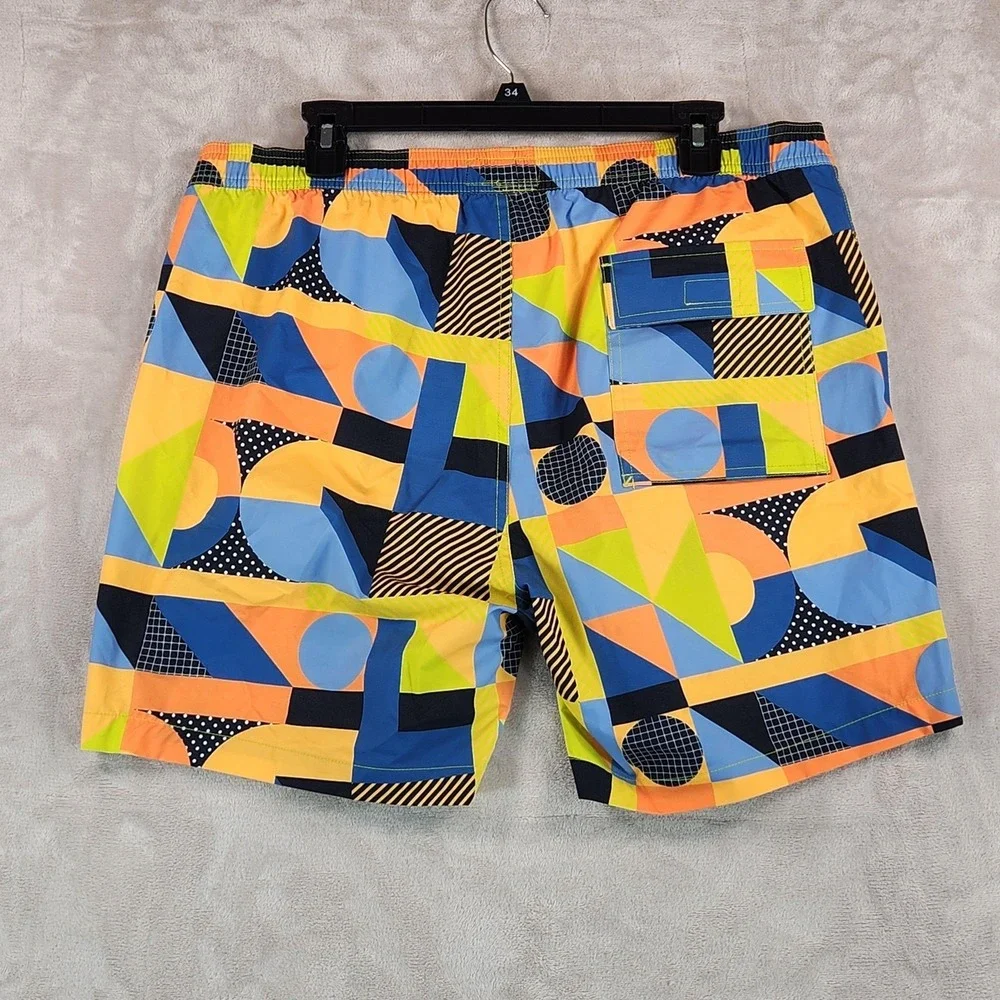 Psycho Bunny Swim Trunks Mens Large Multicolor Geo Print Lined Drawstring Beach